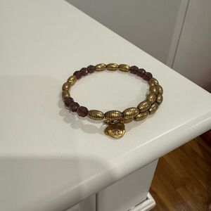 Alex & Ani Gold and Brown Wrap-Around Beaded Bracelet with Charm